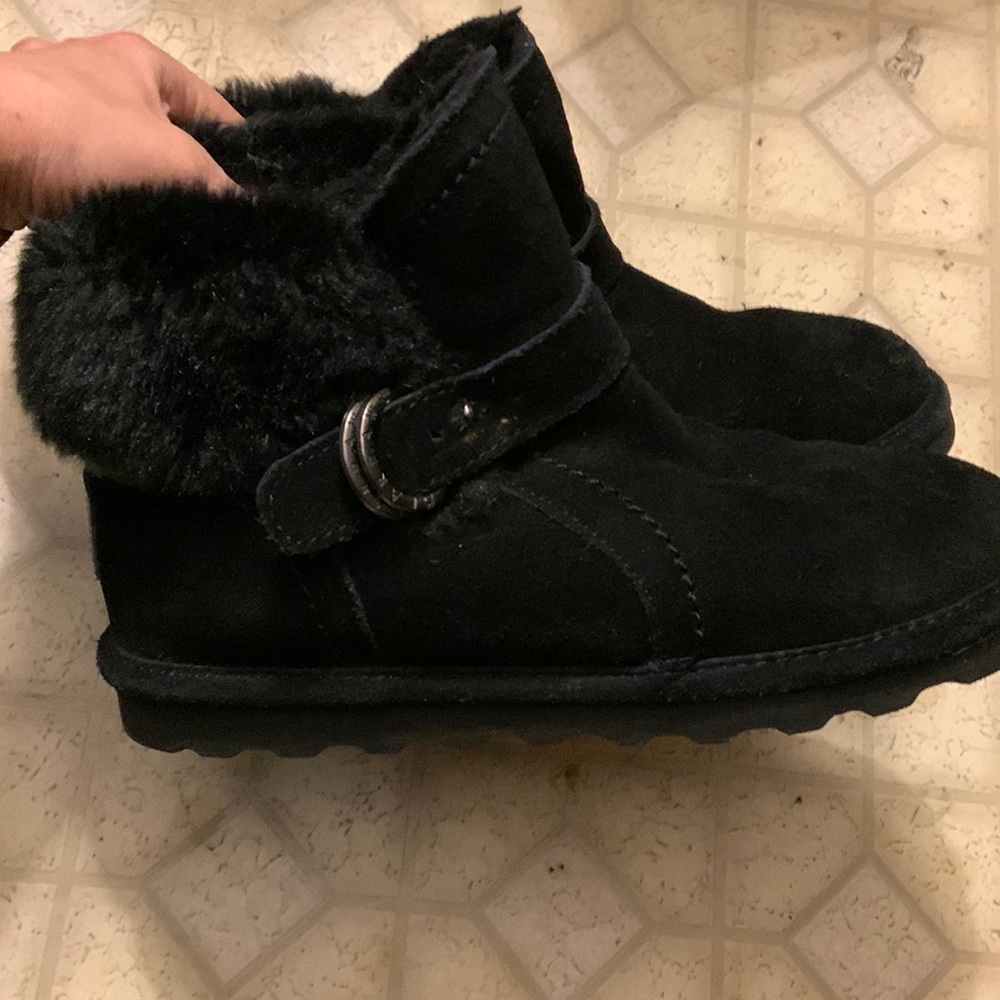 Bearpaw Koko Winter Boots Suede Fur Trim Lined womens size 8